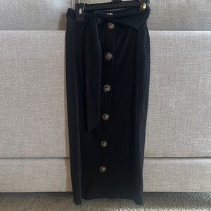 Buckle Black Maxi Pencil Skirt with Tie Front
